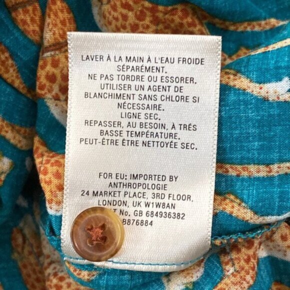 Maeve Anthropologie Cat Animal Print Button Down Womens 2 Green Blouse Shirt Top - Picture 7 of 11